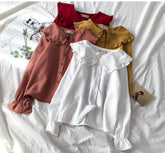 Blusas lindas de manga larga con cuello Peter Pan